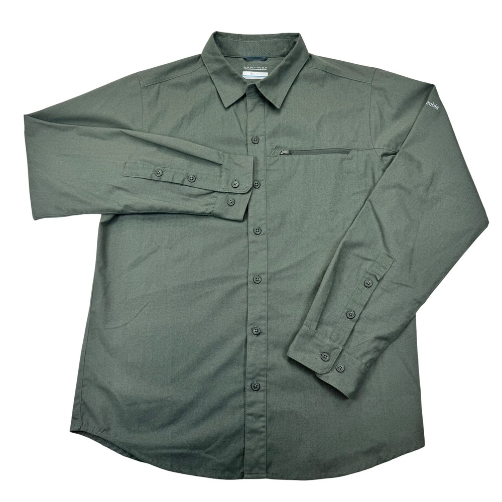 Columbia Omni-Wick Mens Medium Long Sleeve Button Down Shirt Olive Green Hiking